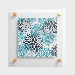 Teal, Navy and Gray, Modern Floral Floating Acrylic Print