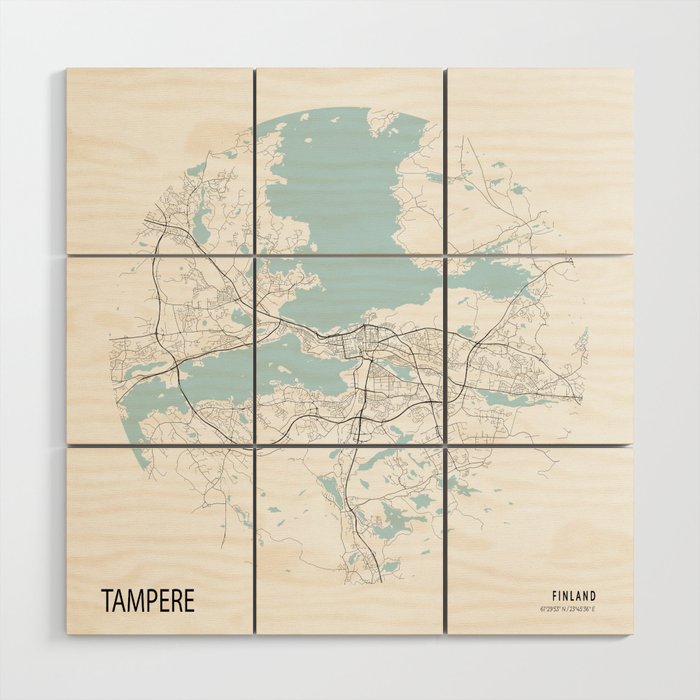 Tampere City Map of Finland - Circle Wood Wall Art