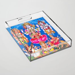 Lakshmi showering money with Ganesha, Saraswati, Shiva, Vishnu, and Durga  Acrylic Tray