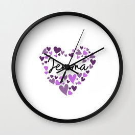 Jemma, purple hearts Wall Clock