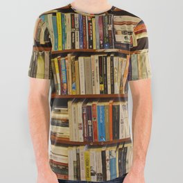 Bookshelf Books Library Bookworm Reading All Over Graphic Tee