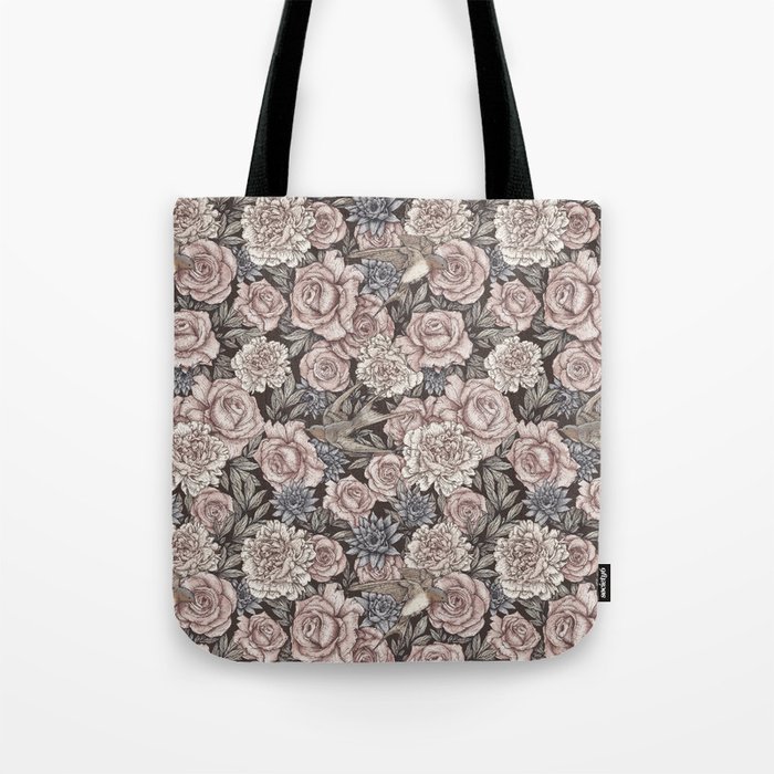 Flowers & Swallows Tote Bag