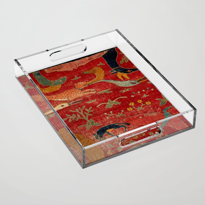 Animal Grotesques Mughal Carpet Fragment Digital Painting Acrylic Tray