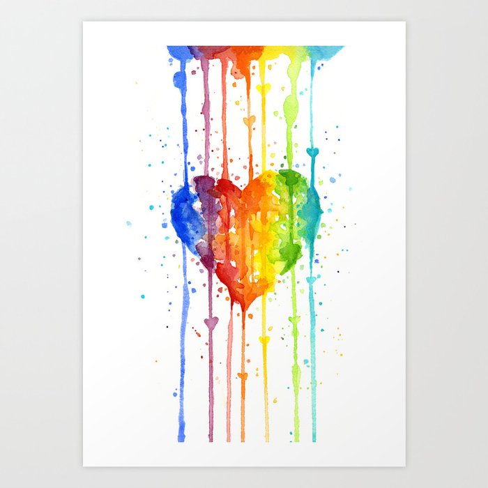 Rainbow Heart Watercolor Art Print By Olechka Society6