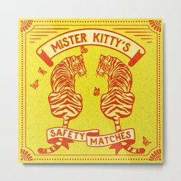 "Mister Kitty's Safety Matches" Cool Retro Tiger Yellow Matchbook Art Metal Print
