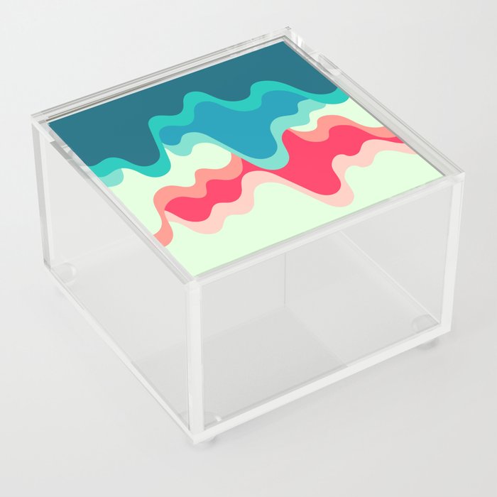 Waves Rippling and Cascading At The Beach Abstract Nature Art In Tropical Essence Color Palette Acrylic Box