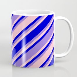 [ Thumbnail: Pink, Blue, and Purple Colored Pattern of Stripes Coffee Mug ]