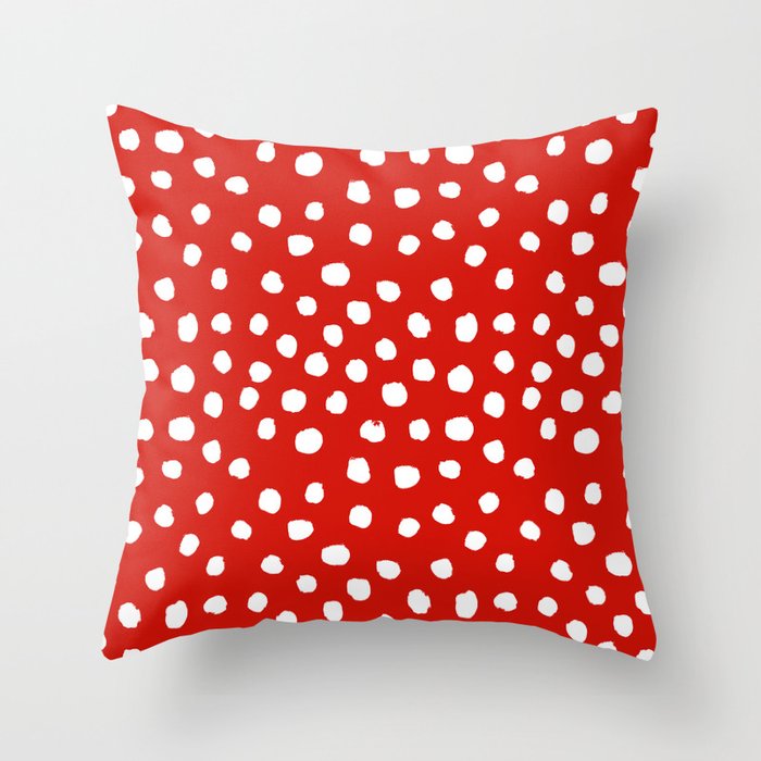 Christmas dots painted minimalist dotted pattern holiday red and white Throw Pillow