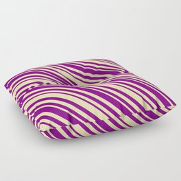 [ Thumbnail: Pale Goldenrod and Purple Colored Lined Pattern Floor Pillow ]