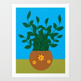 Minimalist Green Leafy Plant in Floral Pot Art Print