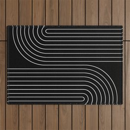 Minimal Line Curvature II Black and White Mid Century Modern Arch Abstract Outdoor Rug