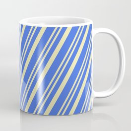 [ Thumbnail: Royal Blue & Pale Goldenrod Colored Stripes/Lines Pattern Coffee Mug ]