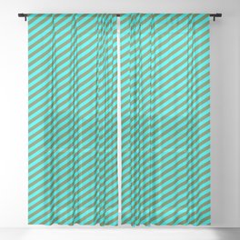 [ Thumbnail: Dark Olive Green & Cyan Colored Pattern of Stripes Sheer Curtain ]