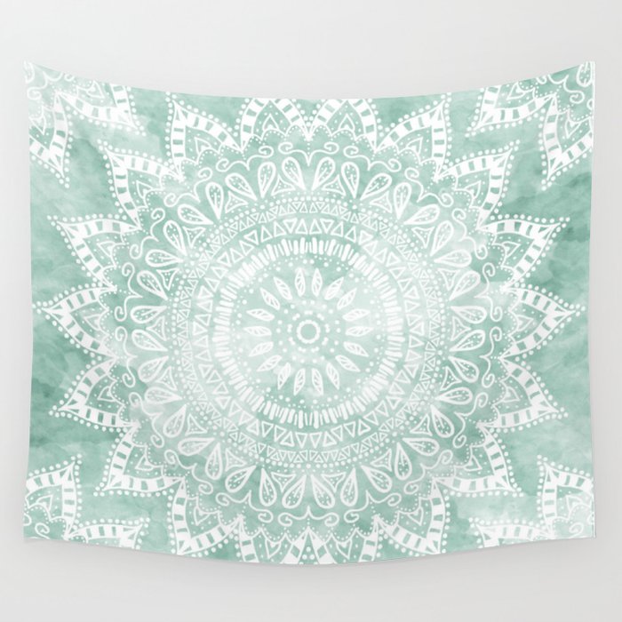 Bohemian Flower Mandala In Teal Wall Tapestry By Nika