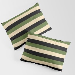 [ Thumbnail: Dark Olive Green, Tan & Black Colored Striped/Lined Pattern Pillow Sham ]