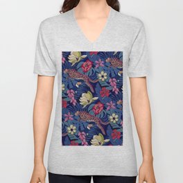 Tropical Midnight Floral V Neck T Shirt