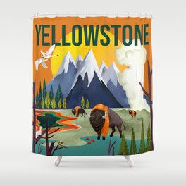 Colorful Geometric Yellowstone National Park Travel Art Poster. Version #2 Shower Curtain