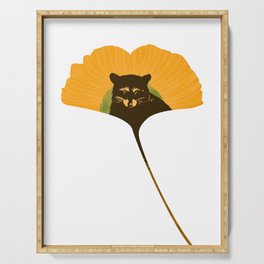 Autumn Ginkgo Leaf With Raccoon Silhouette Serving Tray