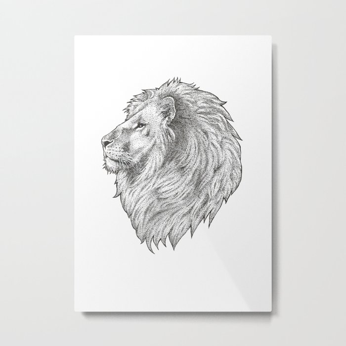 Lion Head - Stippled Metal Print