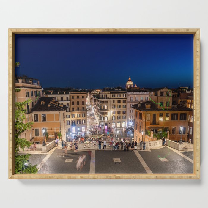 Spanish Steps and Piazza di Spagna at dusk - Rome, Italy Serving Tray