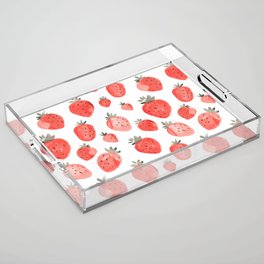 Watercolor Strawberries Pattern Acrylic Tray