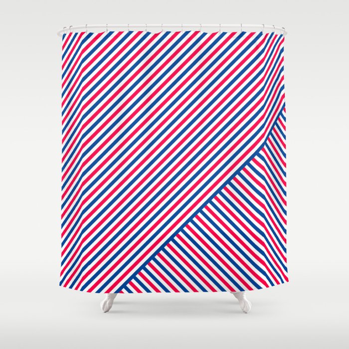 Red White And Blue Diagonal Stripes Shower Curtain By Spotandstripe Red White And Blue Diagonal Stripes Shower Curtain