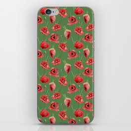 Red Poppy on Green iPhone Skin