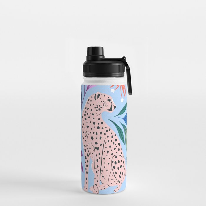 Blush pink Cheetah in jungle florals / jungle cat print /modern art Water Bottle