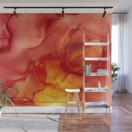 Red Sunset Abstract Ink Painting Red Orange Yellow Flame Wall Mural