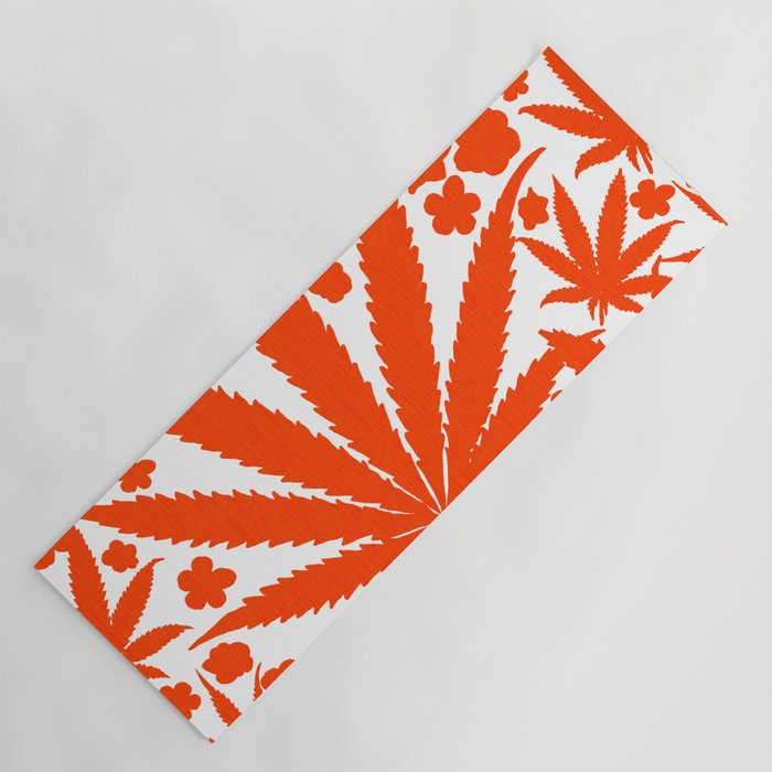 Mid-Century Modern Cannabis And Flowers Red Yoga Mat