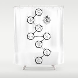 Path of Suns on White Shower Curtain
