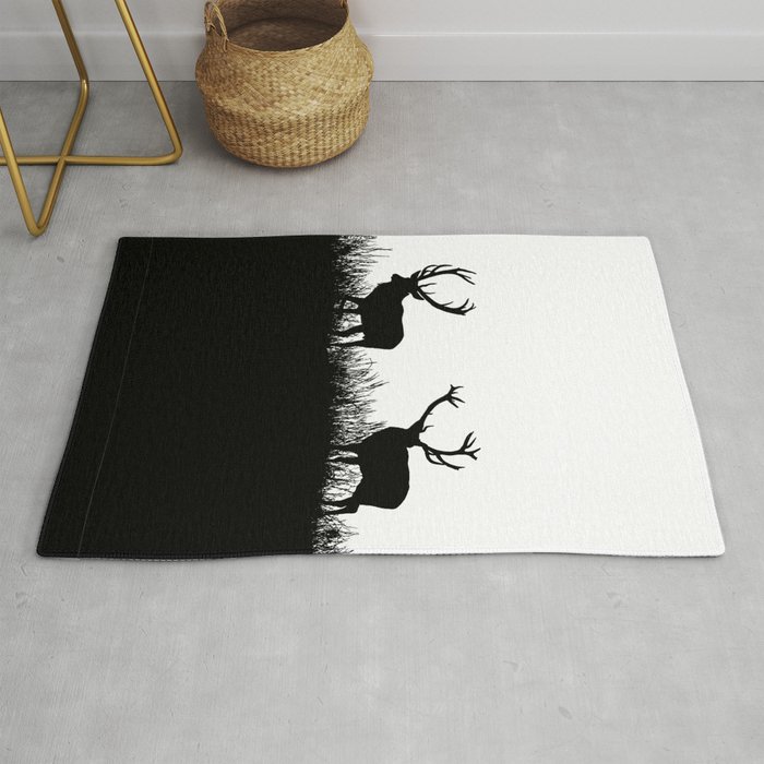 Black And White Deer Silhouette Rug