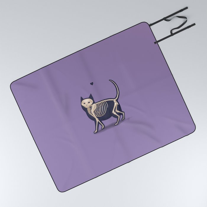 Skeleton Cat Purple Background Picnic Blanket