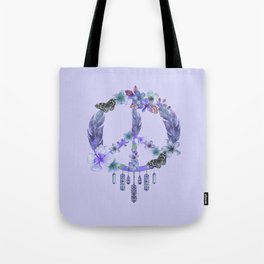 Purple Watercolor Peace Symbol Floral Dreamcatcher Tote Bag