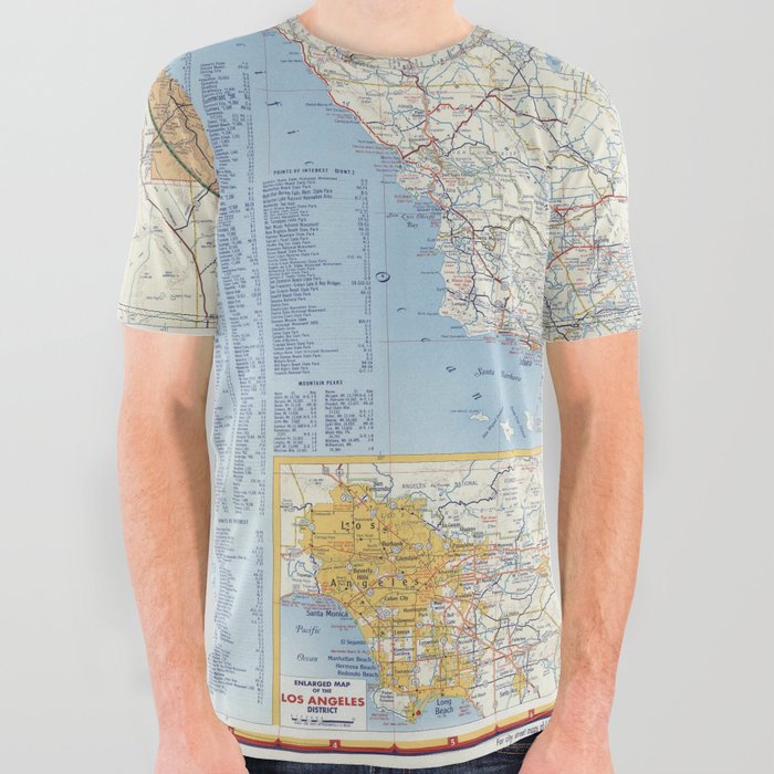 Highway Map of California - Vintage Illustrated Map-road map All Over Graphic Tee
