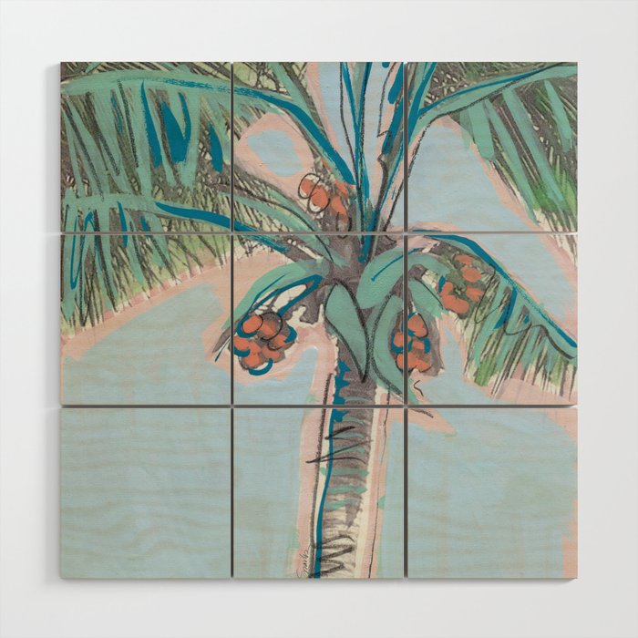 Palm Tree Painted Sketch Wood Wall Art