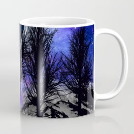 NEBULA STARS MOON BLACK TREES MOUNTAINS VIOLET BLUE Coffee Mug | Twinkle, Stars, Trees, Moon, Painting, Space, Blue, Scifi, Nebulas, Startapestry 
