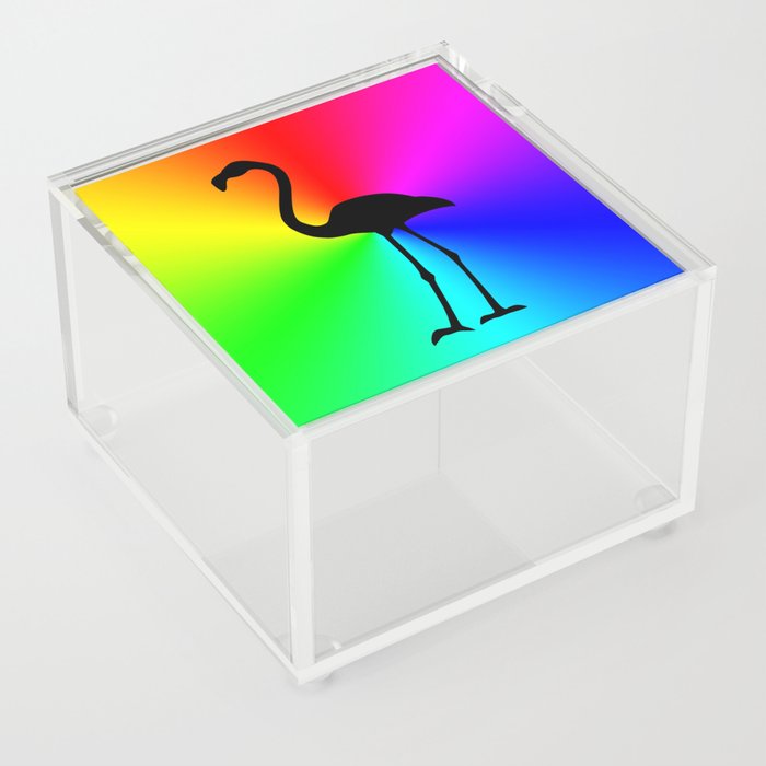 Neon Rainbow Black Ombre Flamingo Acrylic Box