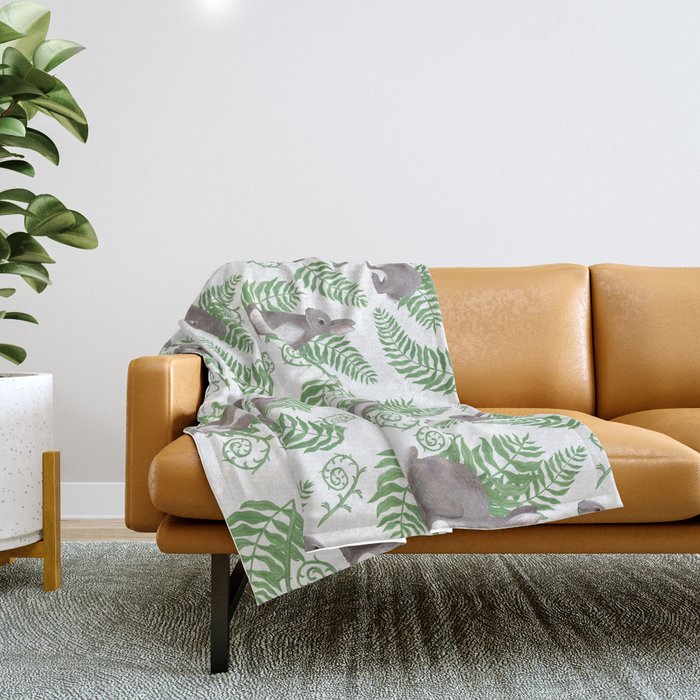 Rabbits and Ferns Throw Blanket