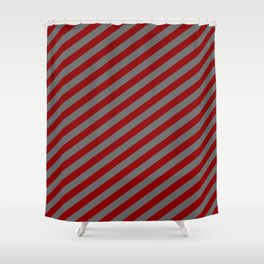 [ Thumbnail: Dark Red and Dim Gray Colored Pattern of Stripes Shower Curtain ]