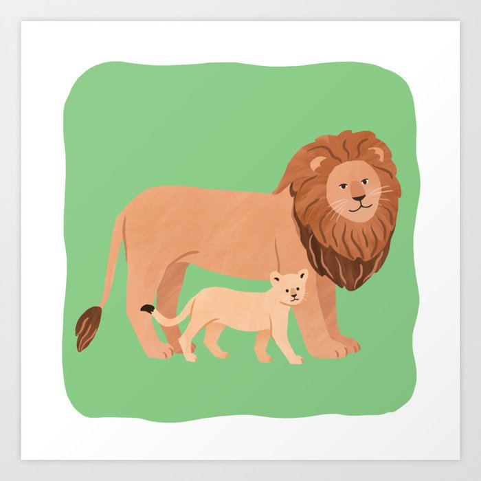 Father and Baby Lion Art Print