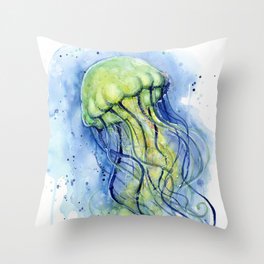Jellyfish Watercolor Beautiful Sea Creatures Throw Pillow