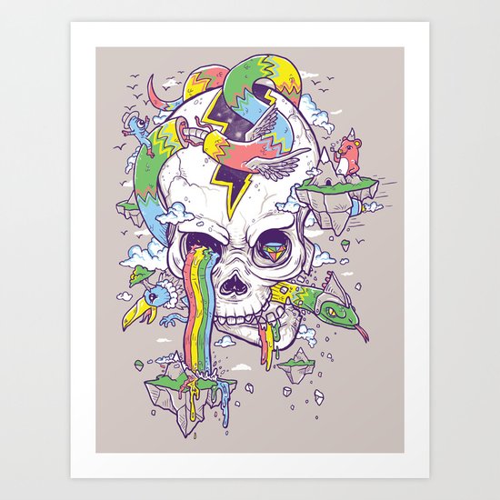 Flying Rainbow skull Island Art Print