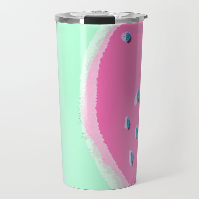 Pink and Mint Watermelon Ice Cream Day Digital Watercolor Abstract Painting Travel Mug
