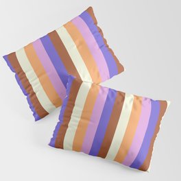 [ Thumbnail: Colorful Brown, Plum, Slate Blue, Sienna, and Beige Colored Lines Pattern Pillow Sham ]