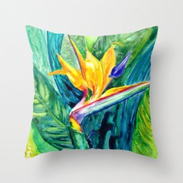 Bird of Paradise Watercolor Throw Pillow