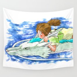 Ghibli Spirited Away Sky Illustration Wall Tapestry