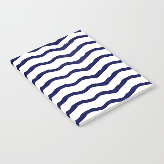 Maritime pattern- dark blue waves lines ond white backround Notebook