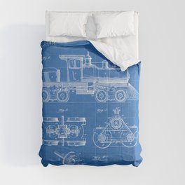 Train Locomotive Patent - Steam Train Art - Blueprint Comforter