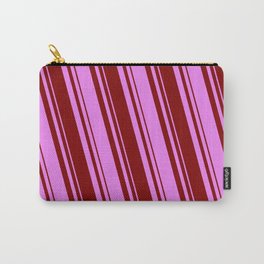 [ Thumbnail: Maroon & Violet Colored Lined Pattern Carry-All Pouch ]